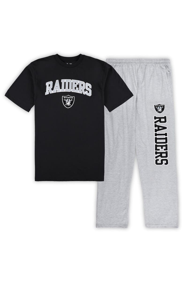 CONCEPTS SPORT Men's Concepts Sport Black/Heather Gray Las Vegas Raiders Big & Tall T-Shirt & Pajama Pants Sleep Set, Main, color, 