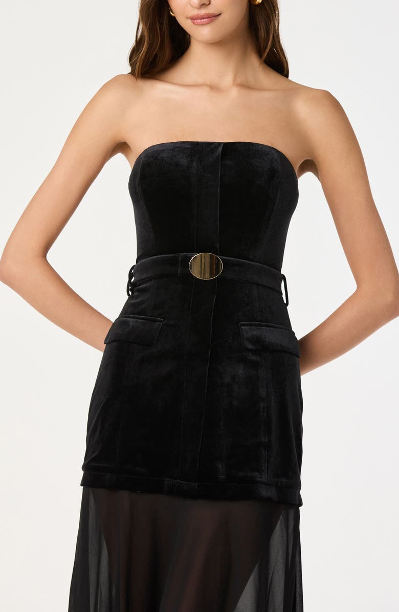 ASTR the Label Strapless Belted Semisheer Velvet Midi Dress, Alternate, color, Black