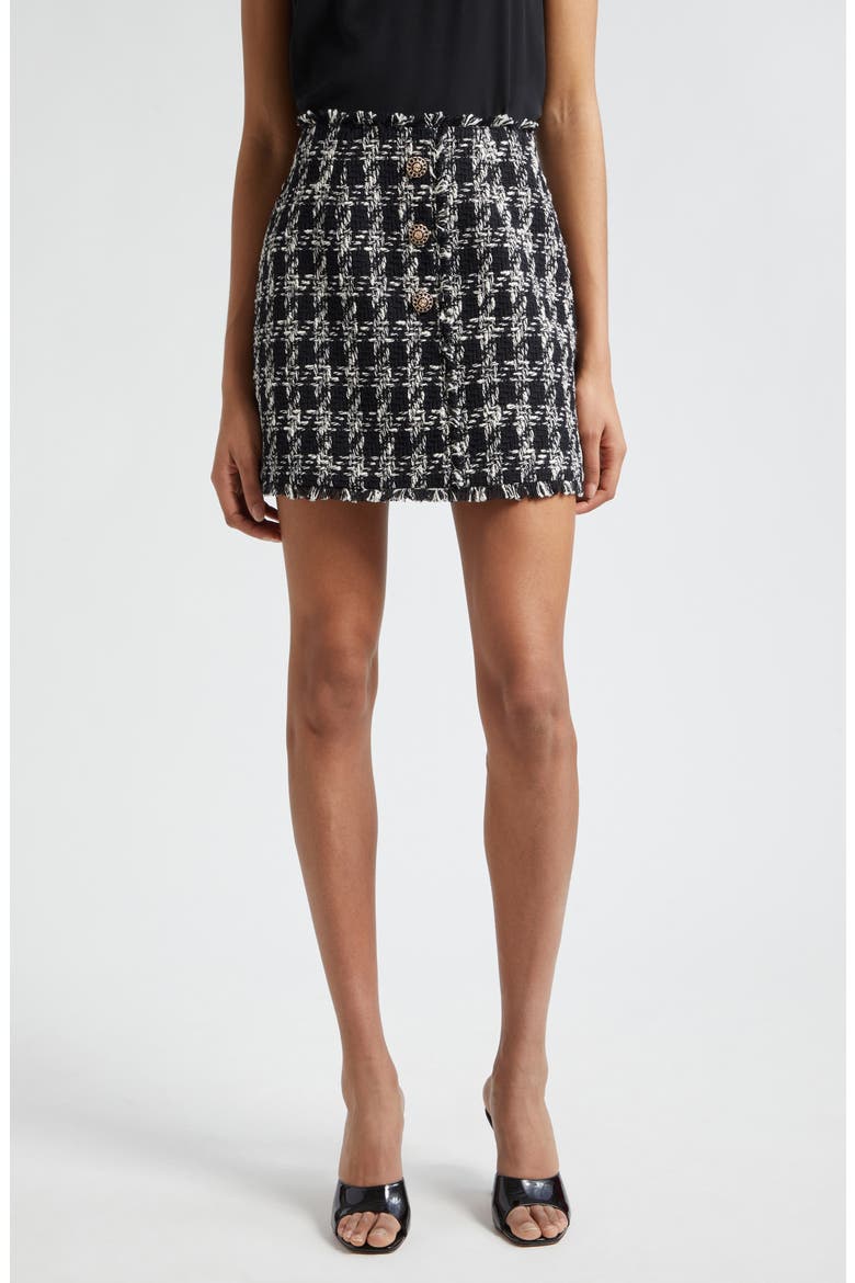 Adrienne Cotton Blend Tweed Miniskirt, Main, color, BLACK/ IVORY