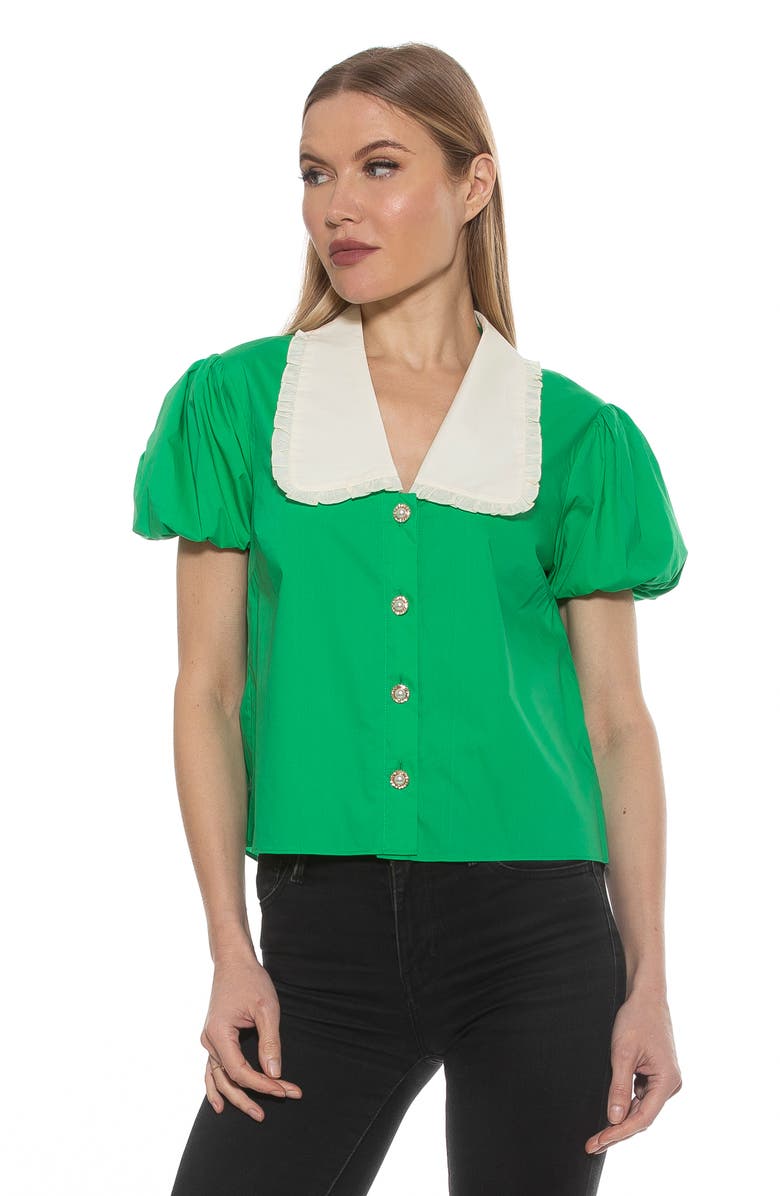 Alexia Admor Sandra Short Sleeve Button-Up Blouse, Alternate, color, Green
