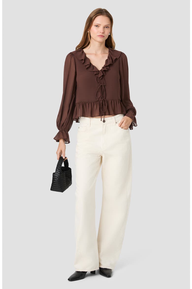 Marina Ruffled Chiffon Top, Alternate, color, COCOA BROWN