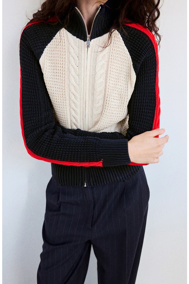Alexia Braided Knit Zip Jacket, Alternate, color, SAND