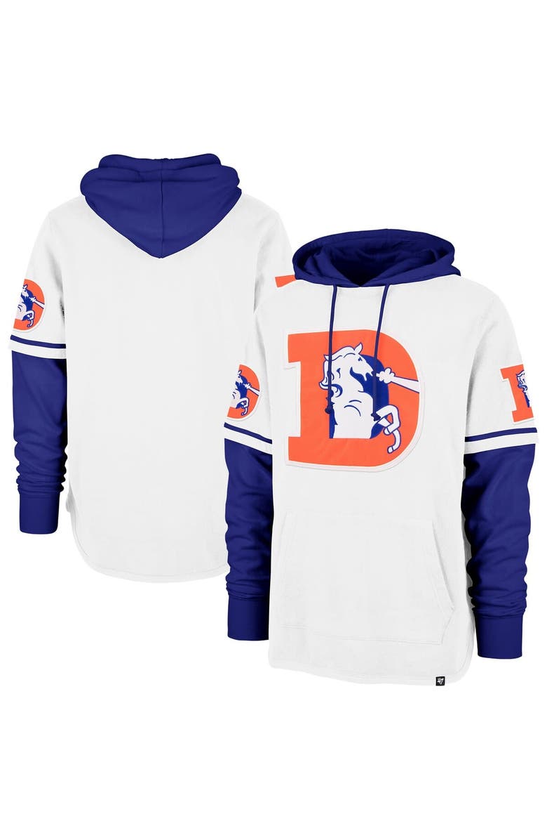 '47 Men's '47 White Denver Broncos Throwback Shortstop Pullover Hoodie, Main, color, White