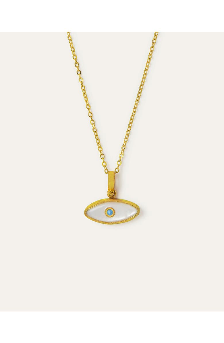 Ottoman Hands Aretha Mother Of Pearl Eye Pendant Necklace, Main, color, Gold