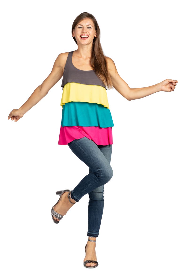 Marbella Ruffle Tiered Maternity/Nursing Tank, Alternate, color, CEMENT GREY W/ MULTI