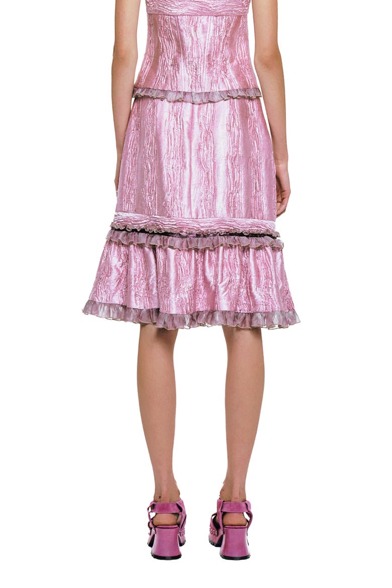 Crushed Satin Ruffle Midi Skirt, Alternate, color, PEONY