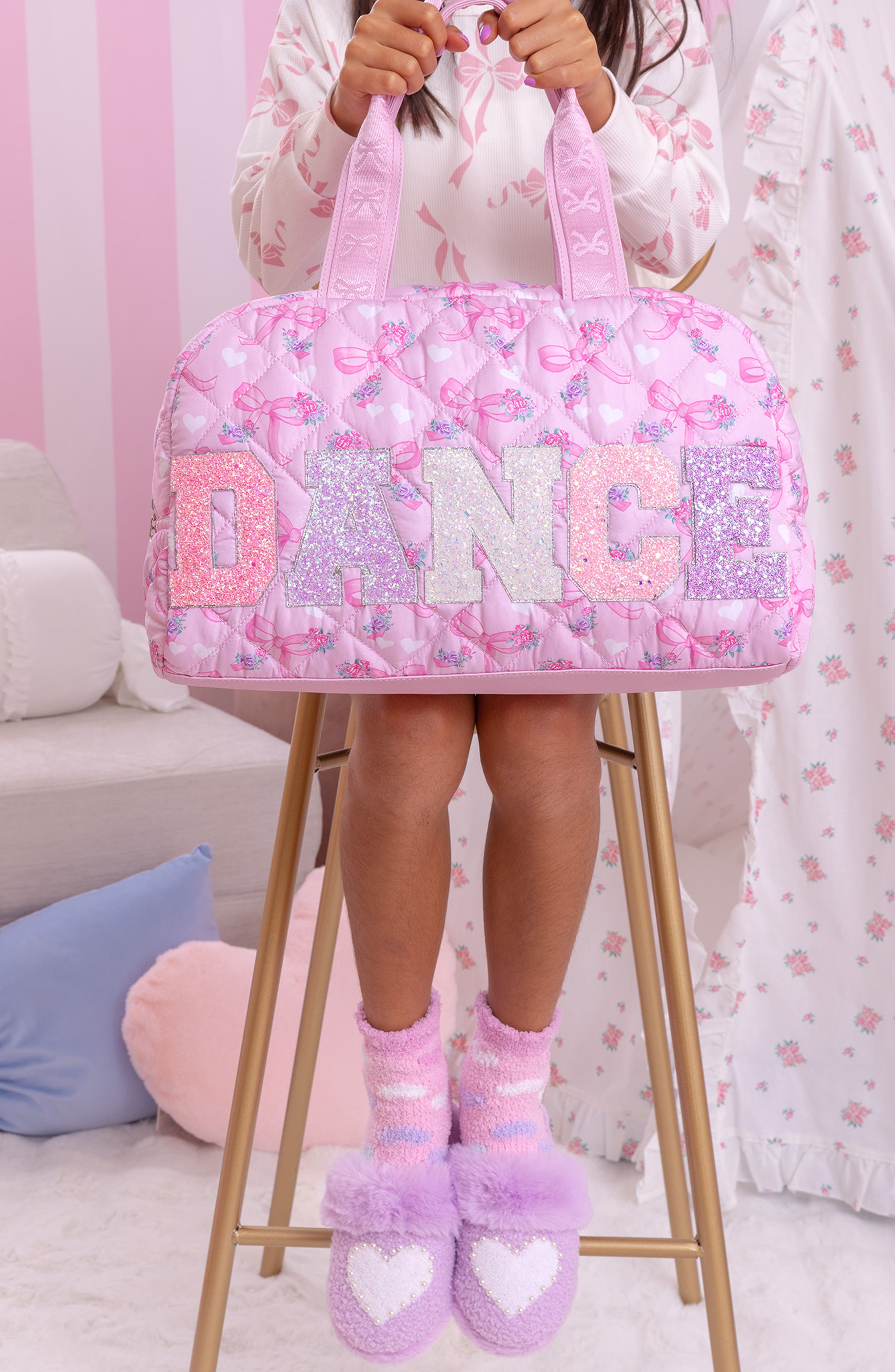 OMG Accessories Kids' Dance Bow Quilted Medium Duffle Bag, Alternate, color, 