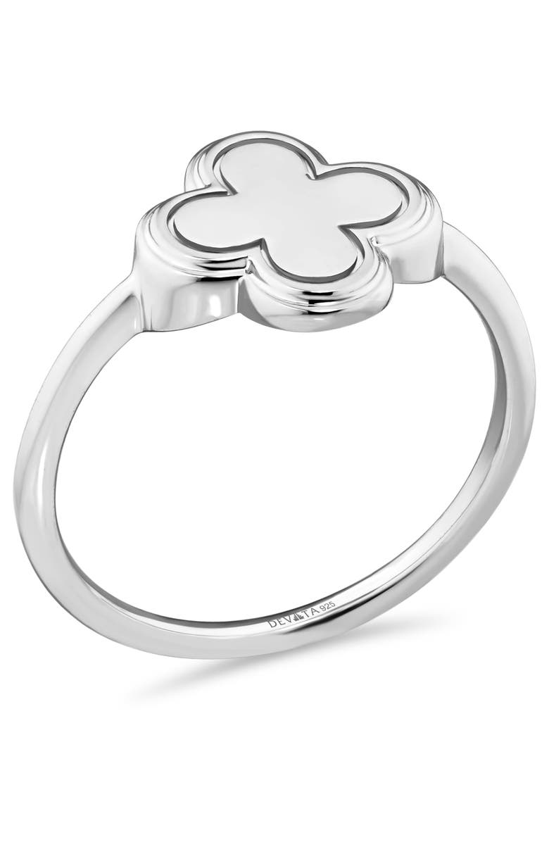 DEVATA Clover Ring in Rhodium Plated Sterling Silver, Alternate, color, Silver