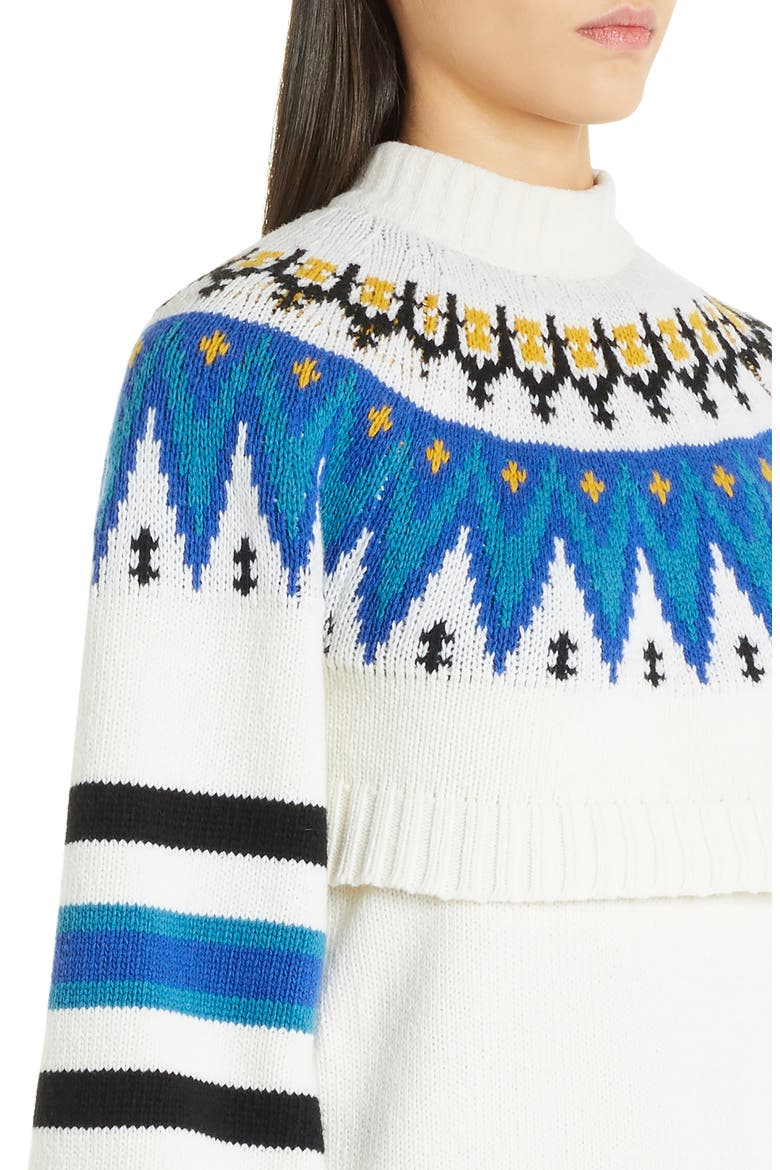 Fair Isle Wool Blend Layered Sweater Dress, Alternate, color, 01 WHITE