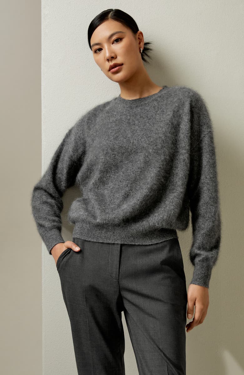 Lilysilk Women's Relaxed Drop-Shoulder Cashmere Sweater, Alternate, color, Dark Gray