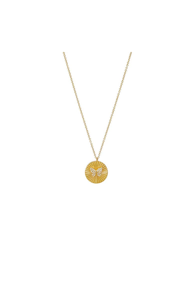BY ADINA EDEN Diamond Pave Butterfly Ridged Disc Necklace 14K, Main, color, 14K Gold