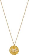 BY ADINA EDEN Diamond Pave Butterfly Ridged Disc Necklace 14K