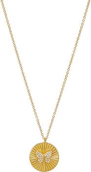 BY ADINA EDEN Diamond Pave Butterfly Ridged Disc Necklace 14K