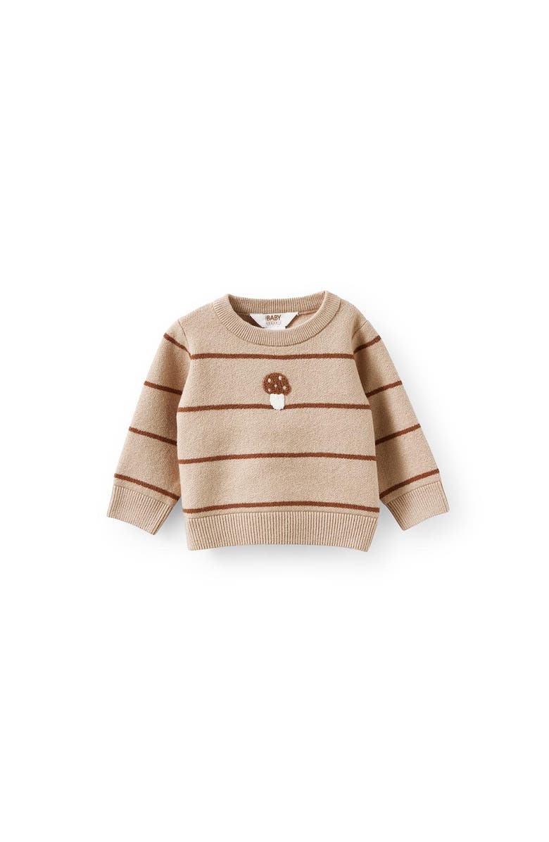 Cotton On Kids Baby Organic Knit Sweater, Main, color, Latte Cream Mushroom Stripe