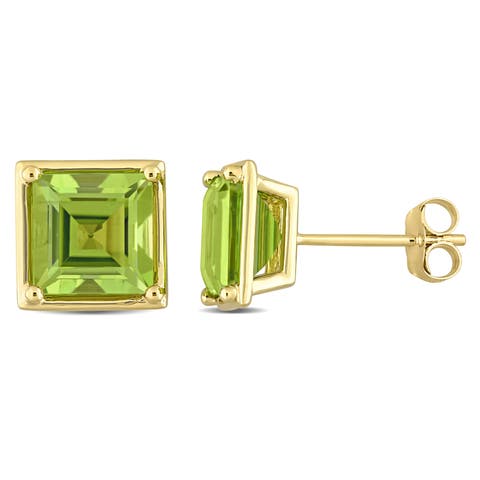 Peridot Square Stud Earrings 14k