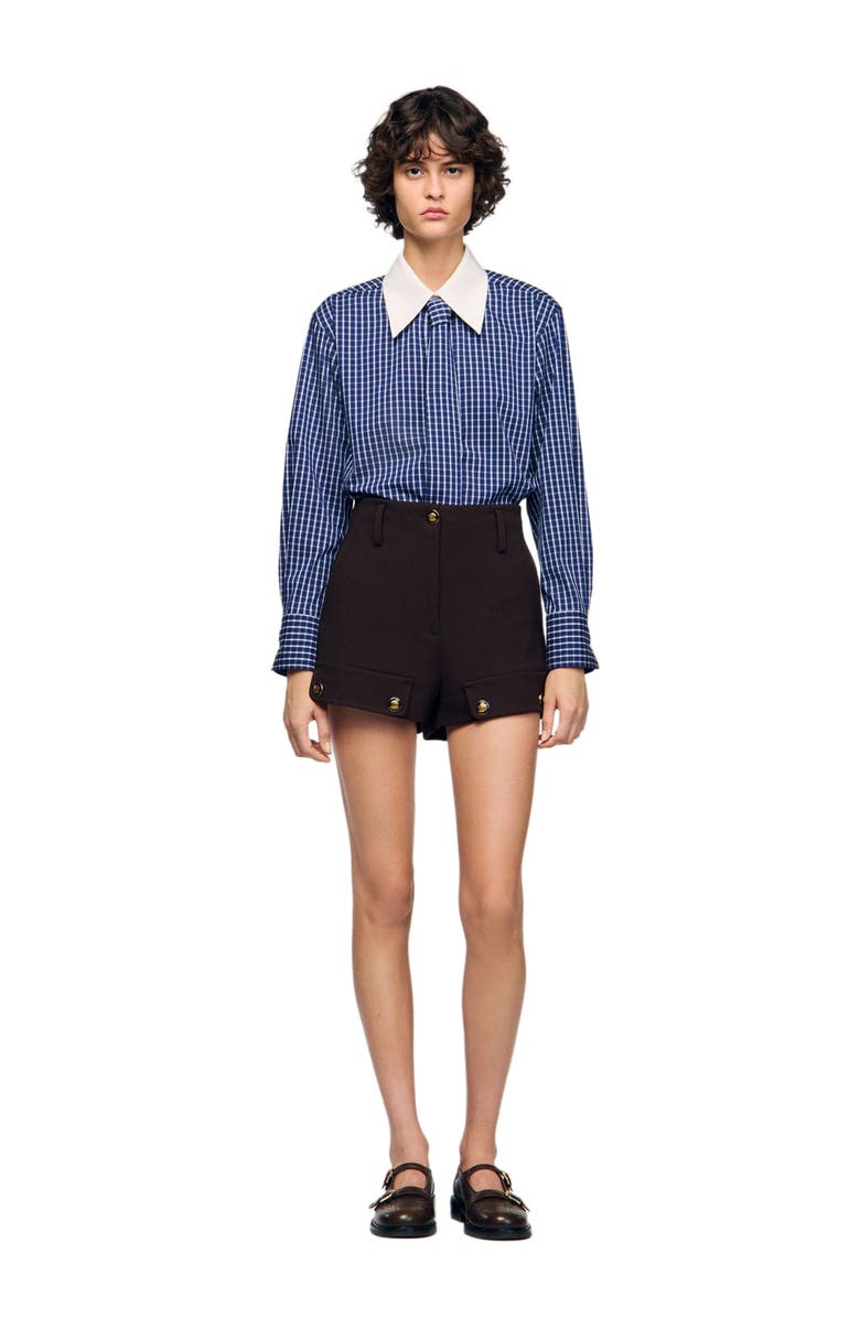 SANDRO Checkered shirt with removable tie, Alternate, color, Blue / Black