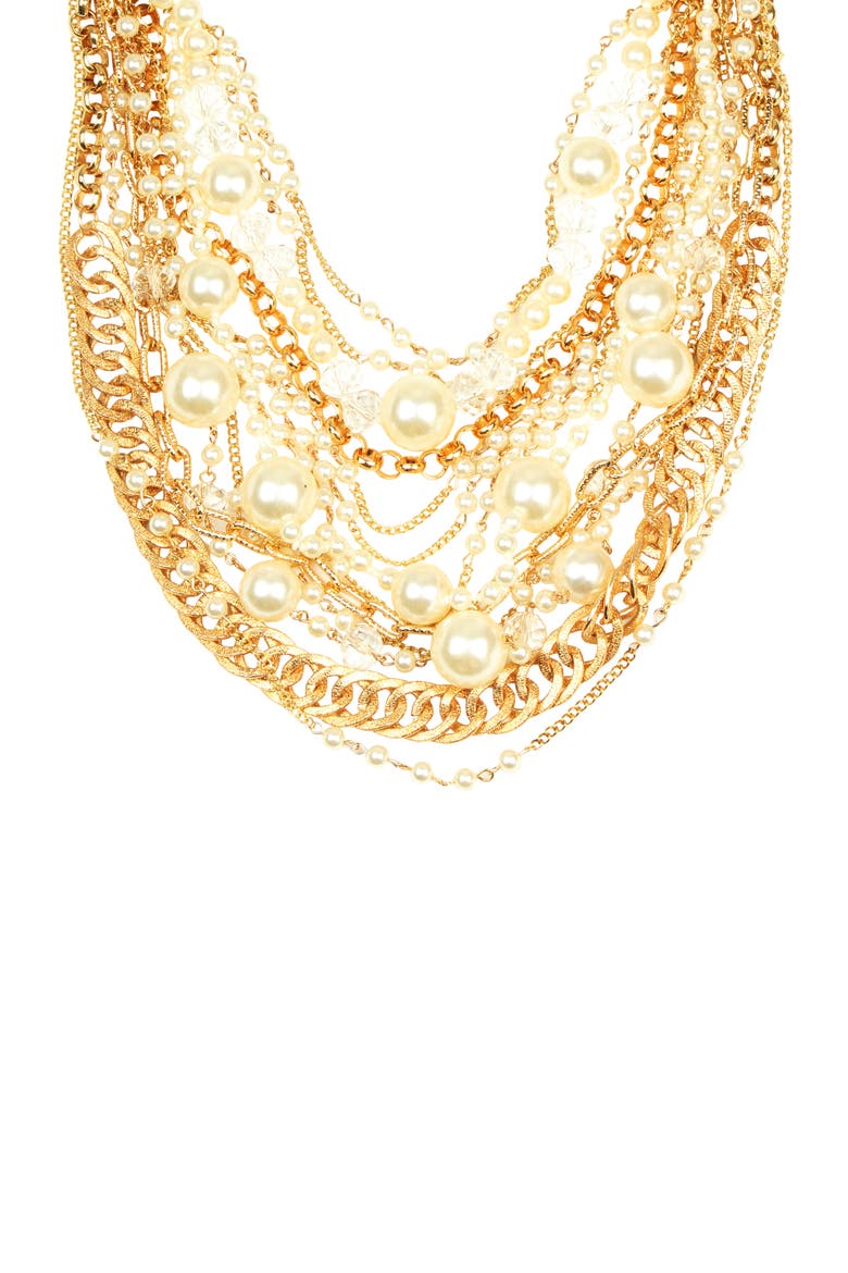 Pearly Loop Faux Pearl Necklace, Alternate, color, gold