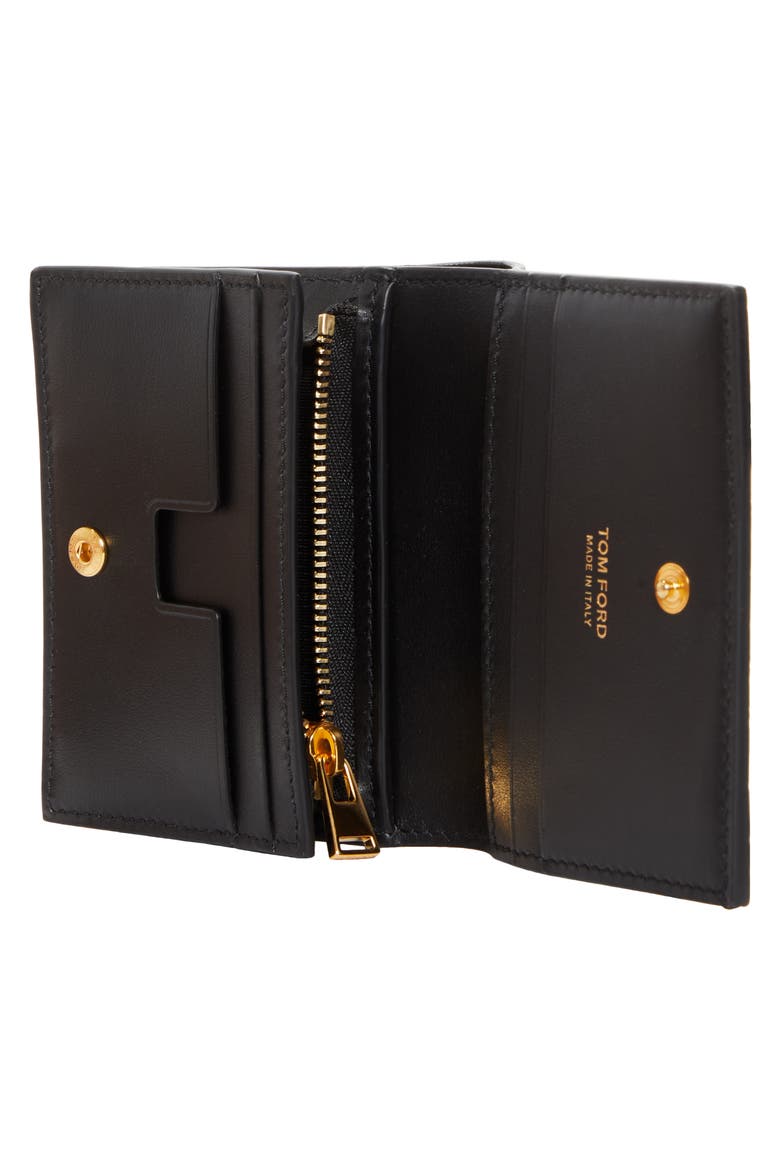 T-Line Croc Embossed Leather Card Holder, Alternate, color, BLACK