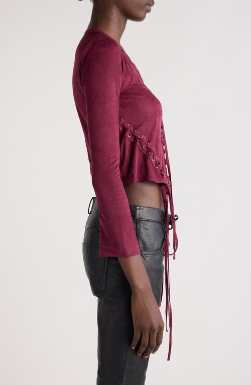 Isabel Marant Seatle Cropped Lace-up Brushed Stretch-jersey Top In Burgundy