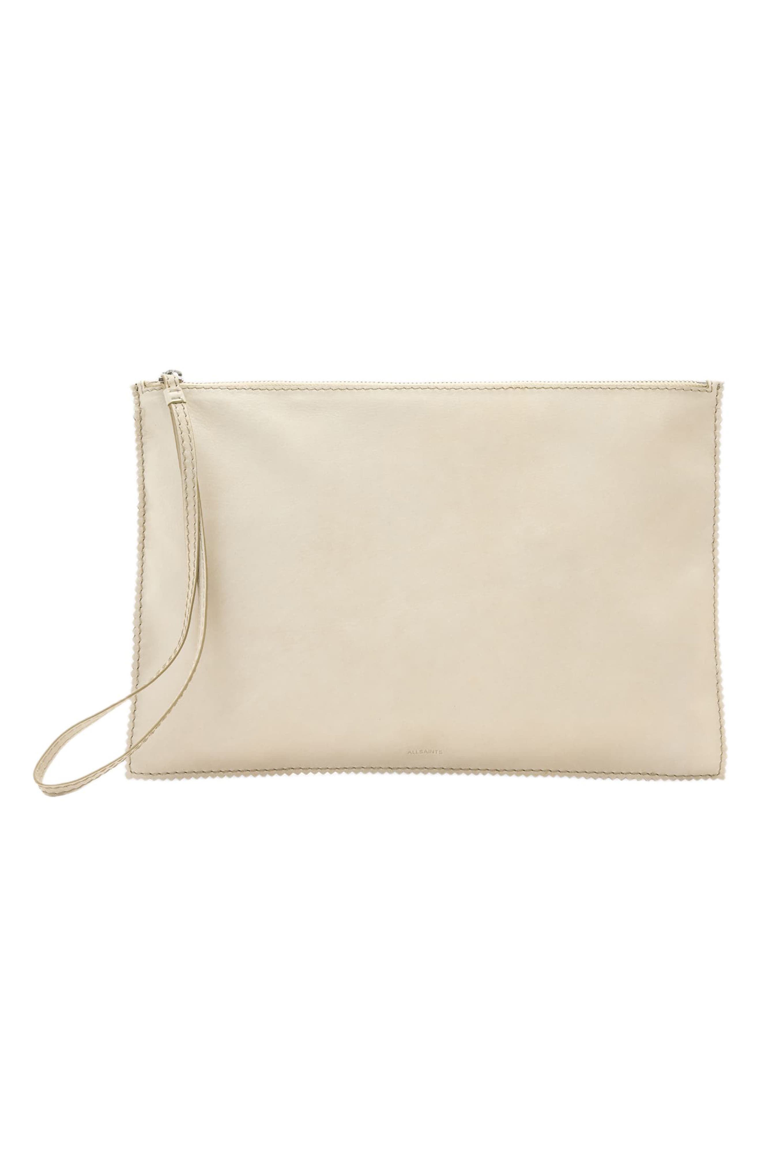 Siloh Large Leather Pouch, Main, color, ANTIQUE WHITE