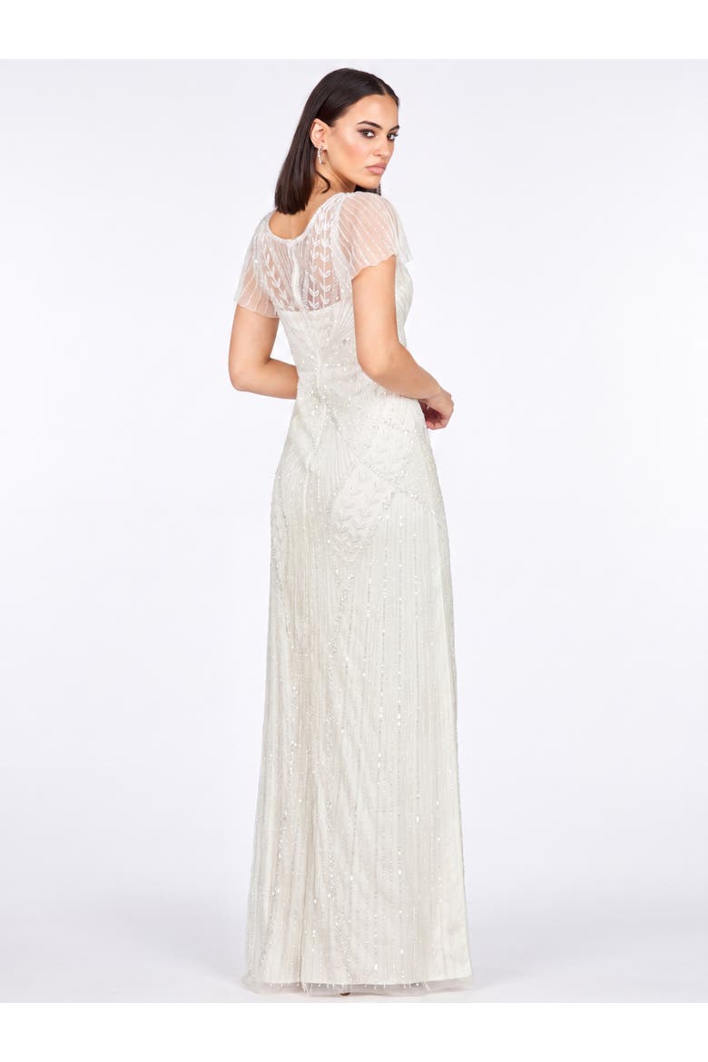 Beaded Faux-Wrap V-Neck Bridal Gown, Alternate, color, Ivory