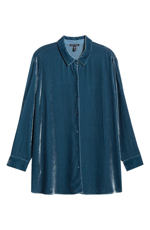 Eileen Fisher Classic Collar Velvet Button-up Shirt In Blue