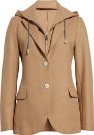 Eleventy Wool Blend Flannel Blazer with Removable Hooded Bib