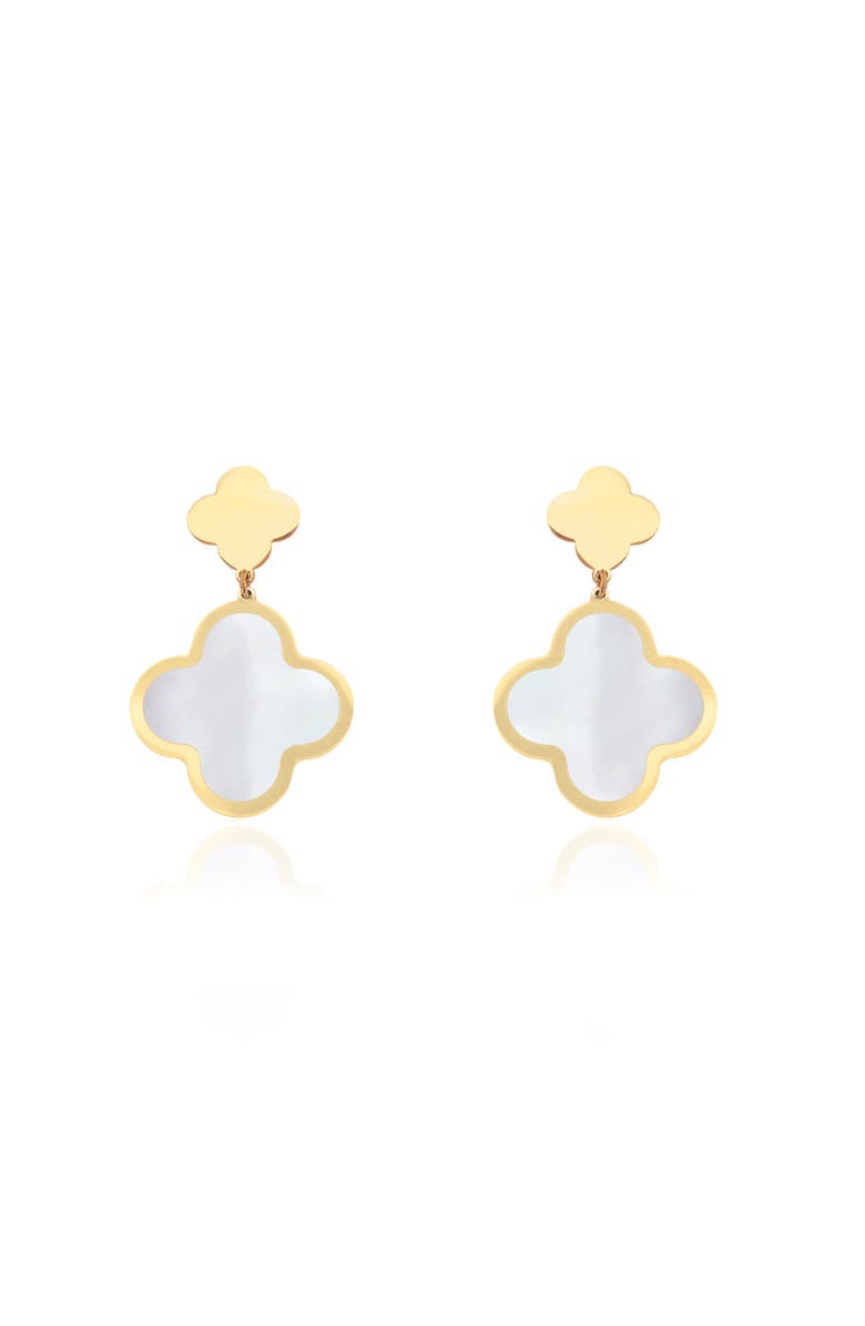 The Lovery Fine Jewelry Mother of Pearl and Gold Clover Drop Earrings, Alternate, color, Mother Of Pearl