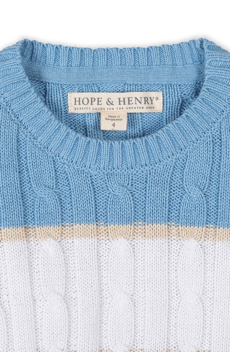 Hope & Henry Kids' Organic Cable Crewneck Pullover Sweater, Alternate, color, Bluebell Stripe