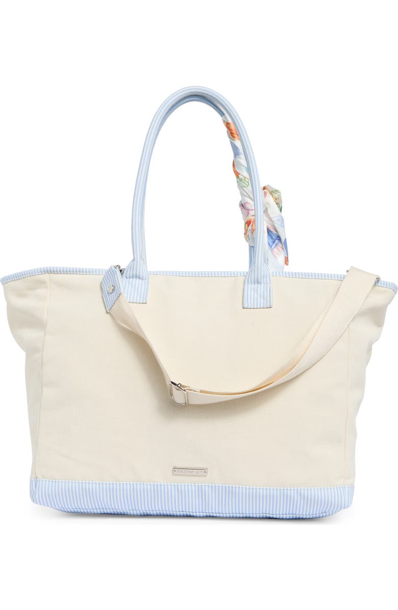 Madden Girl Embroidered Canvas Tote Bag, Alternate, color, Natural Blue Stripe