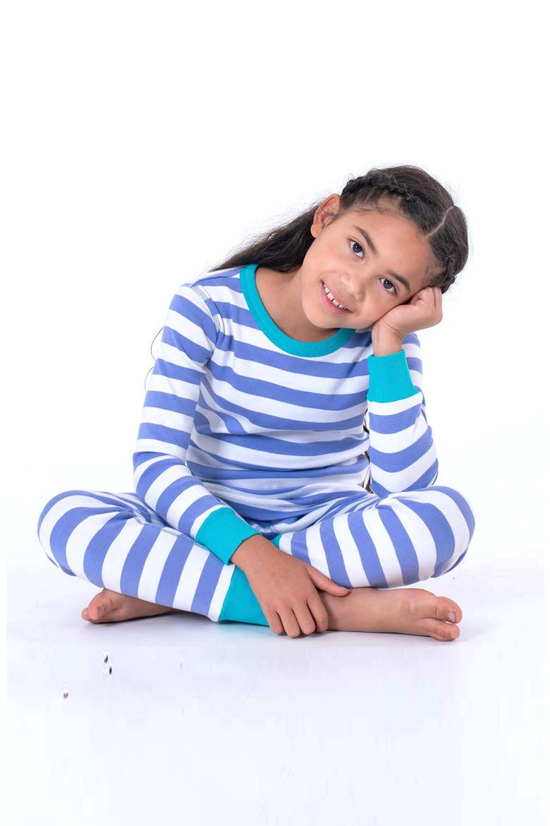 100% Organic Cotton Stripe Long Sleeve Snug Fit Kids Pajamas, Alternate, color, Peri Stripe