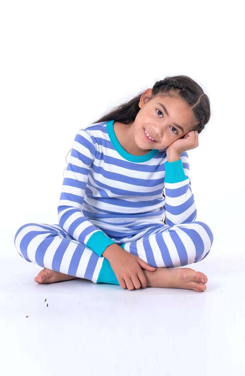 Mightly 100% Organic Cotton Stripe Long Sleeve Snug Fit Kids Pajamas In Peri Stripe