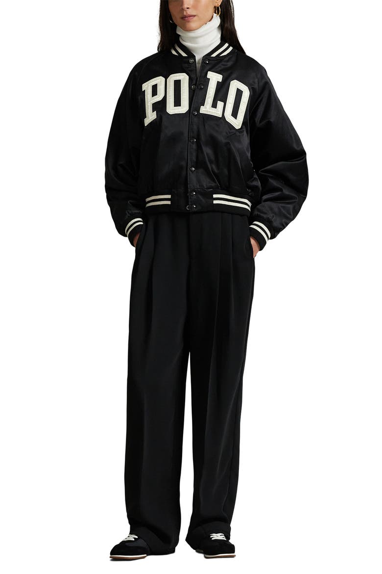 Logo Satin Bomber Jacket, Alternate, color, POLO BLACK