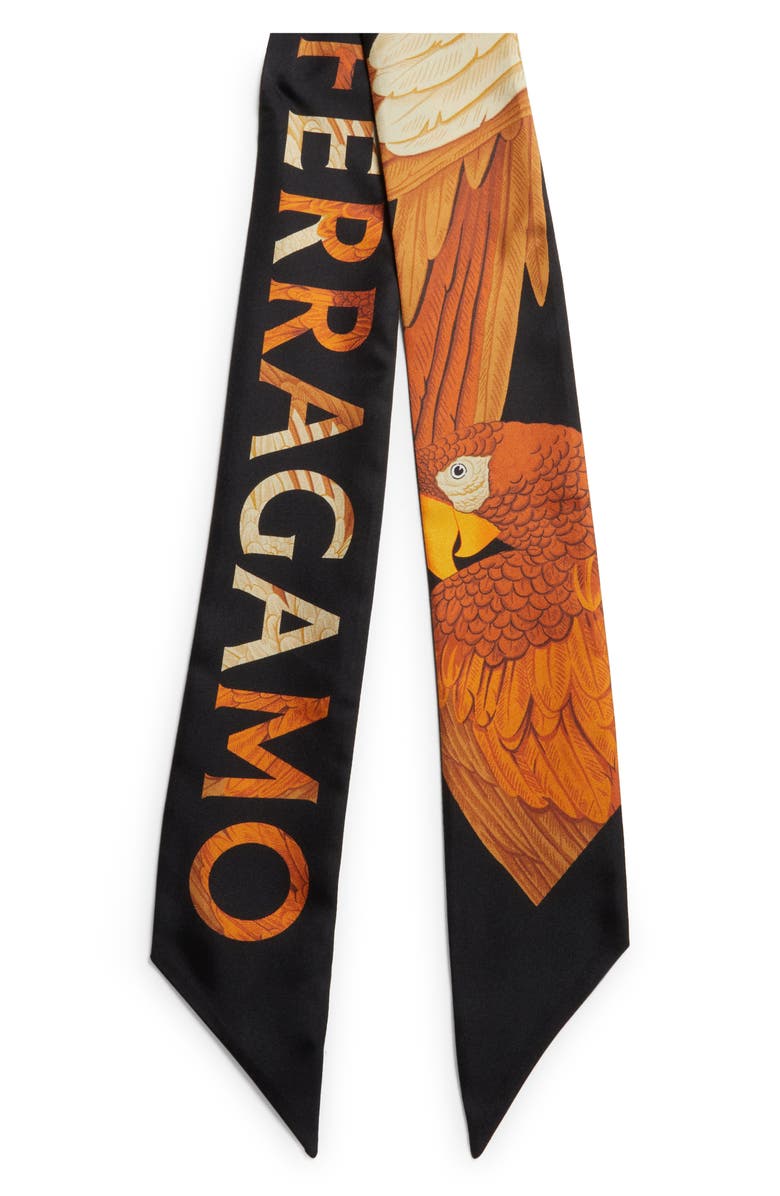 FERRAGAMO Bird Print Silk Twilly Scarf, Main, color, 