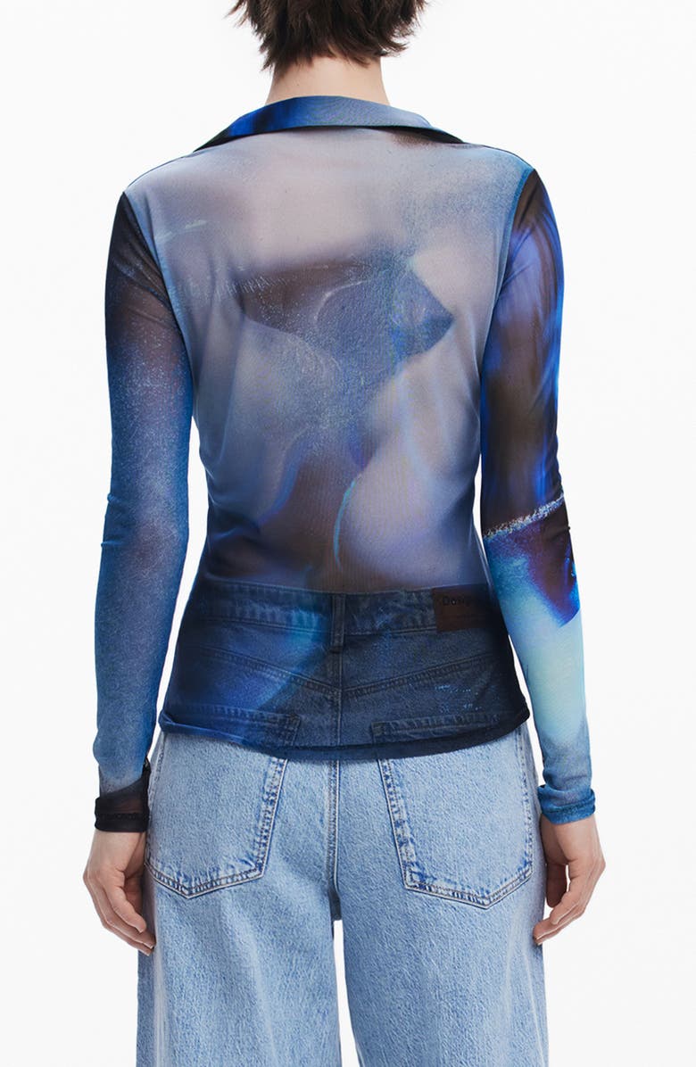 Desigual Prink Mesh Button-Up Shirt, Alternate, color,