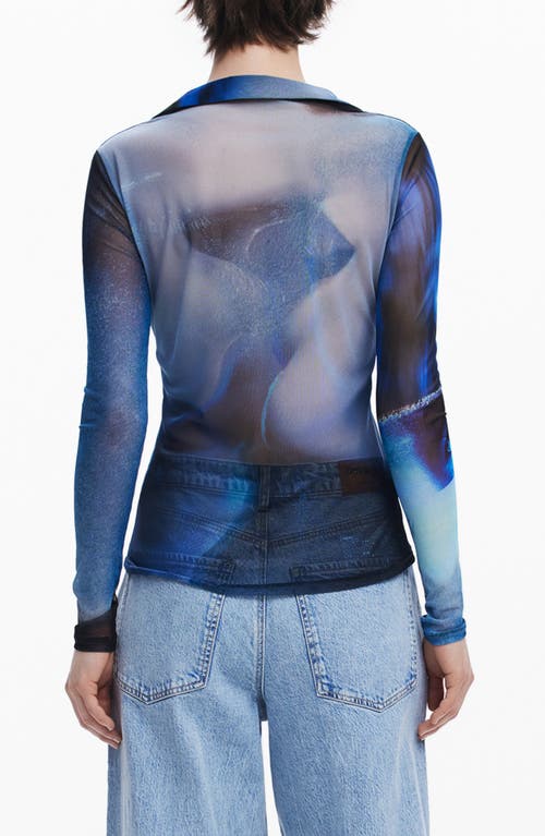 Desigual Prink Mesh Button-up Shirt In Ink Blue