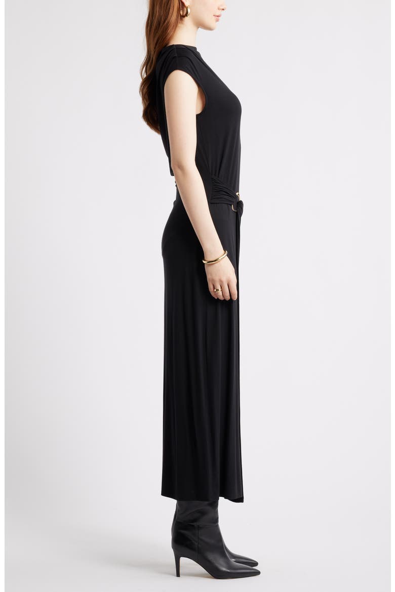 Belt Detail Side Ruched Dress, Alternate, color, BLACK