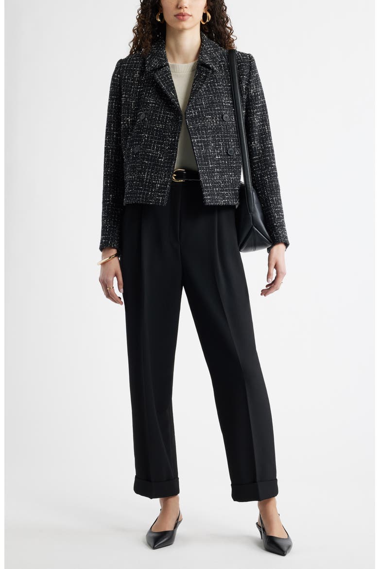Textured Cropped Jacket, Alternate, color, BLACK- IVORY TWEED