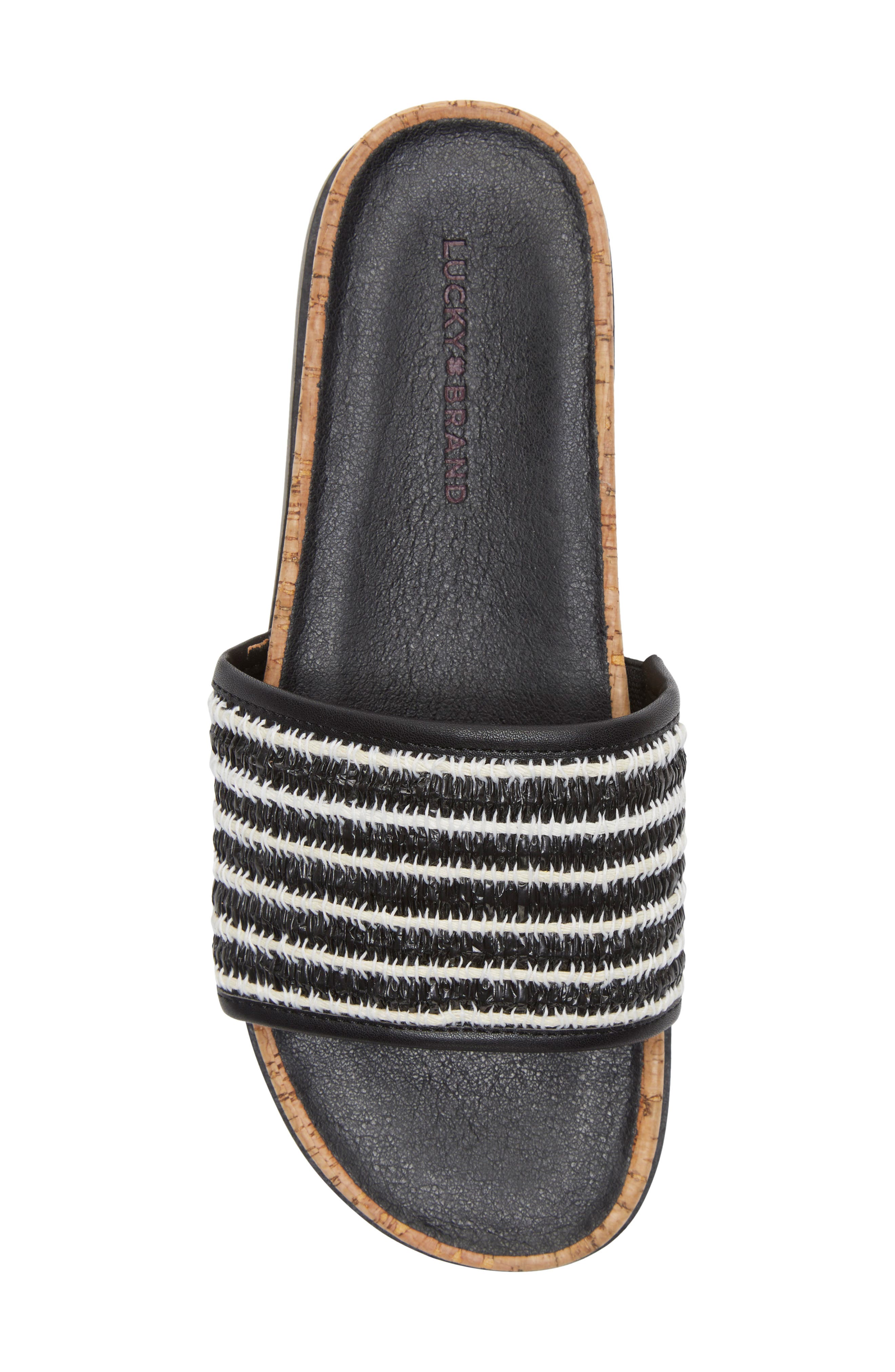 Lucky Brand Dylina Slide Sandal, Alternate, color, Black Multi Raffia