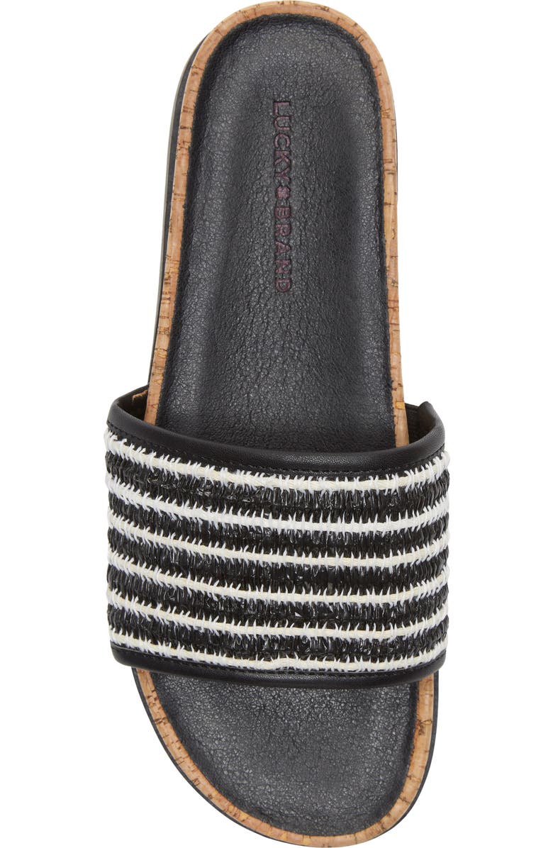 Lucky Brand Dylina Slide Sandal, Alternate, color, Black Multi Raffia