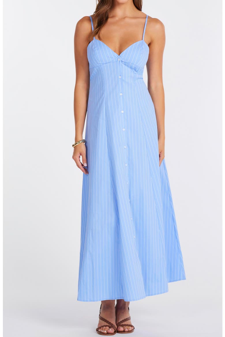 Adria Poplin Button Front Dress, Main, color, Blue Stripe