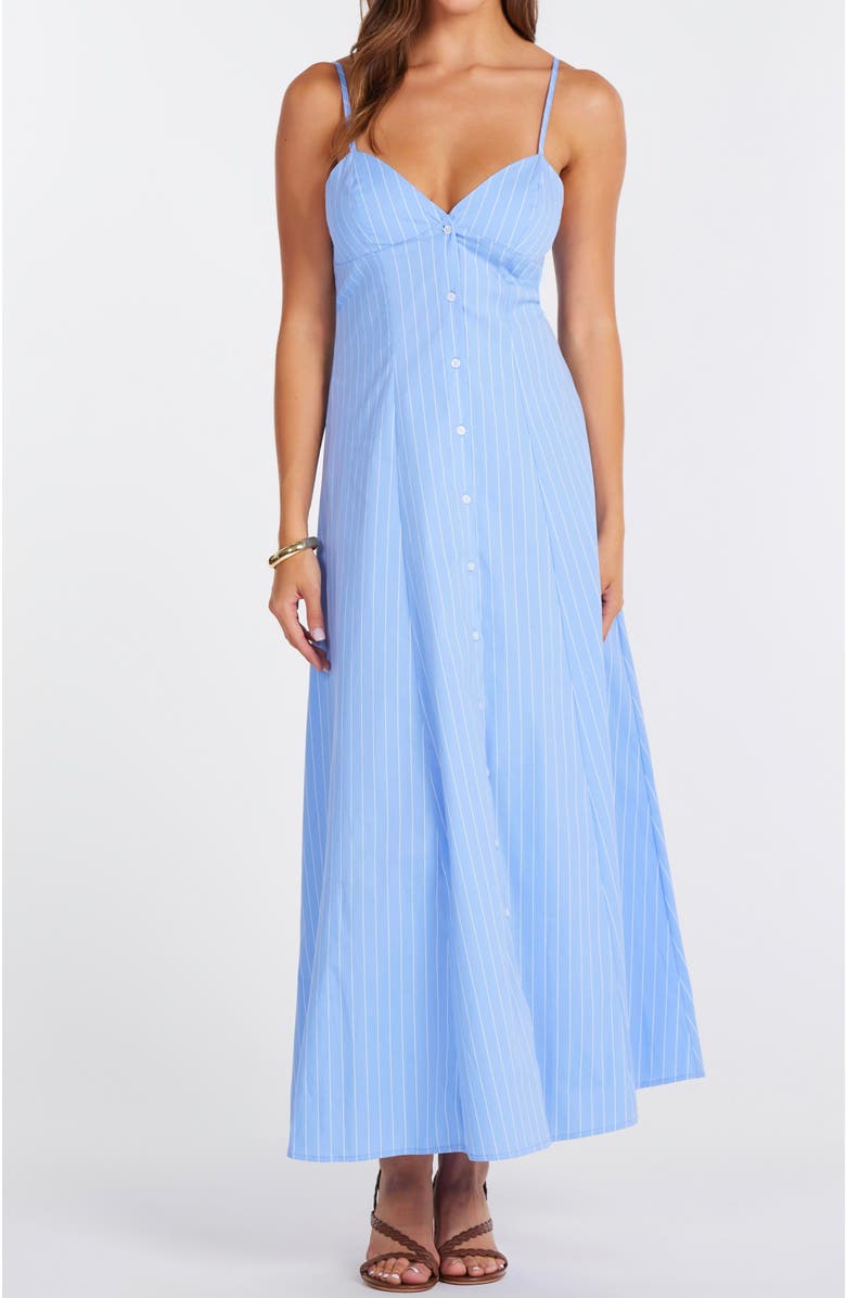 Bishop + Young Adria Poplin Button Front Dress, Main, color, Blue Stripe