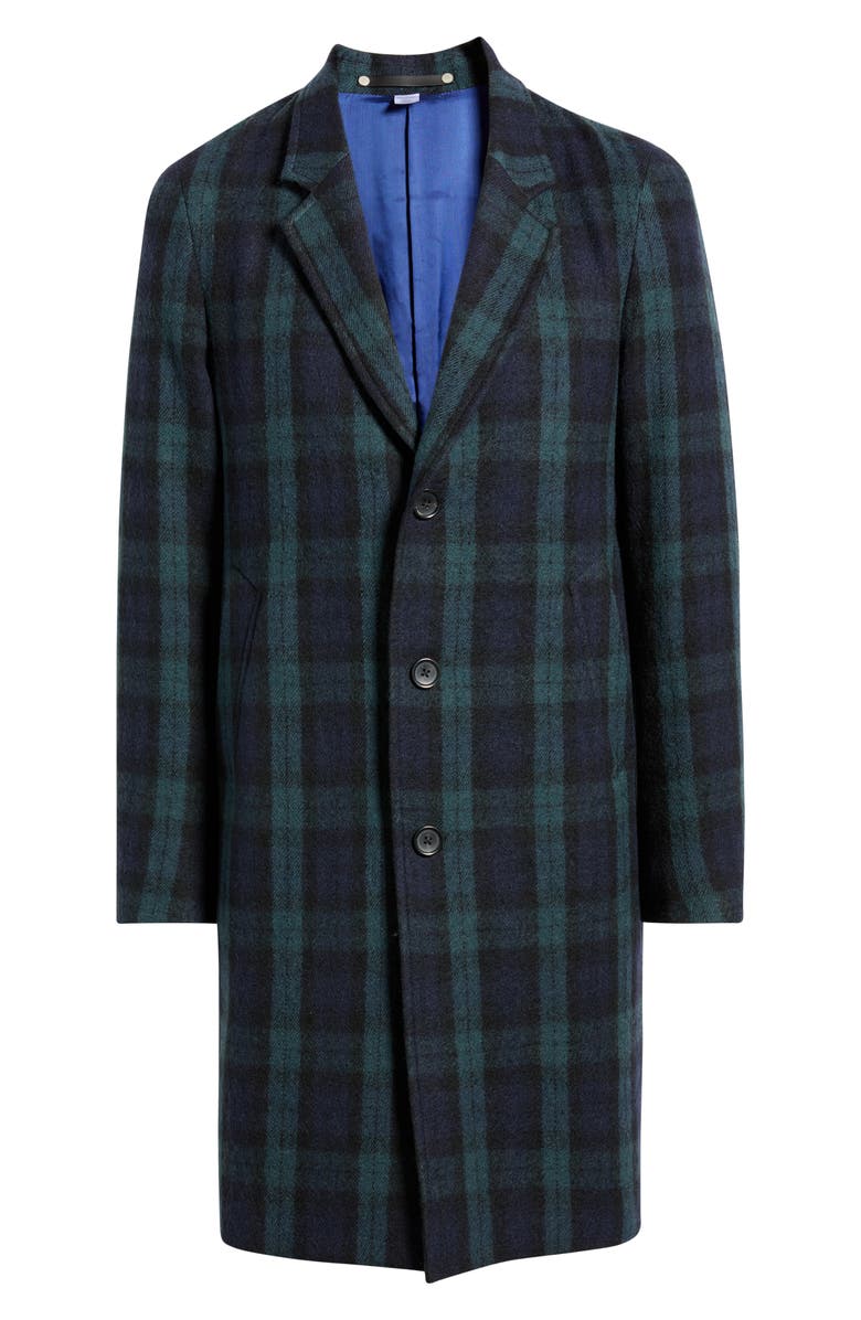 PS Paul Smith Tartan Wool Topcoat, Alternate, color, Black/ Blue/ Green