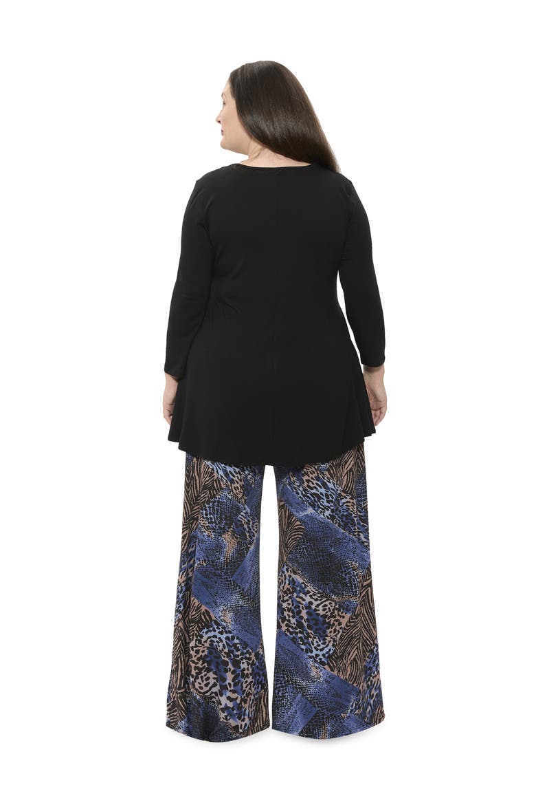 Plus Size Animal Print V Neck Long Sleeve Swing Tunic Top and Pant Set, Alternate, color, Blue Multi