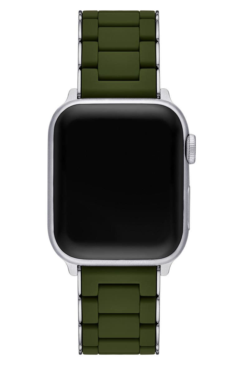 Silicone Apple Watch® Watchband, Alternate, color, DARK GREEN /SILVER