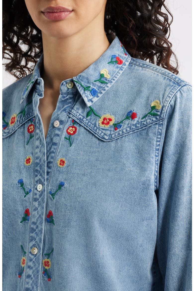 Bari Embroidered Western Chambray Button-Up Shirt, Alternate, color, FADED INDIGO FLORAL EMBROIDERY