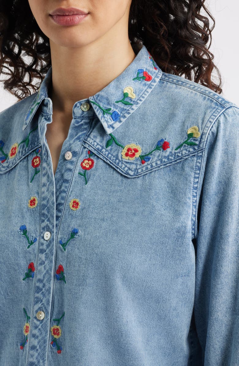 Rails Bari Embroidered Western Chambray Button-Up Shirt, Alternate, color, Faded Indigo Floral Embroidery