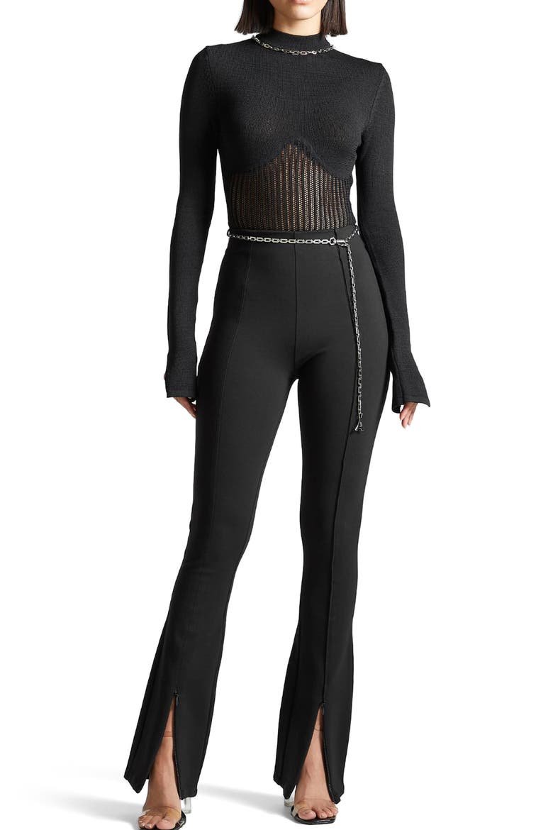 Contour Knit Bodysuit with Chain, Alternate, color, Black