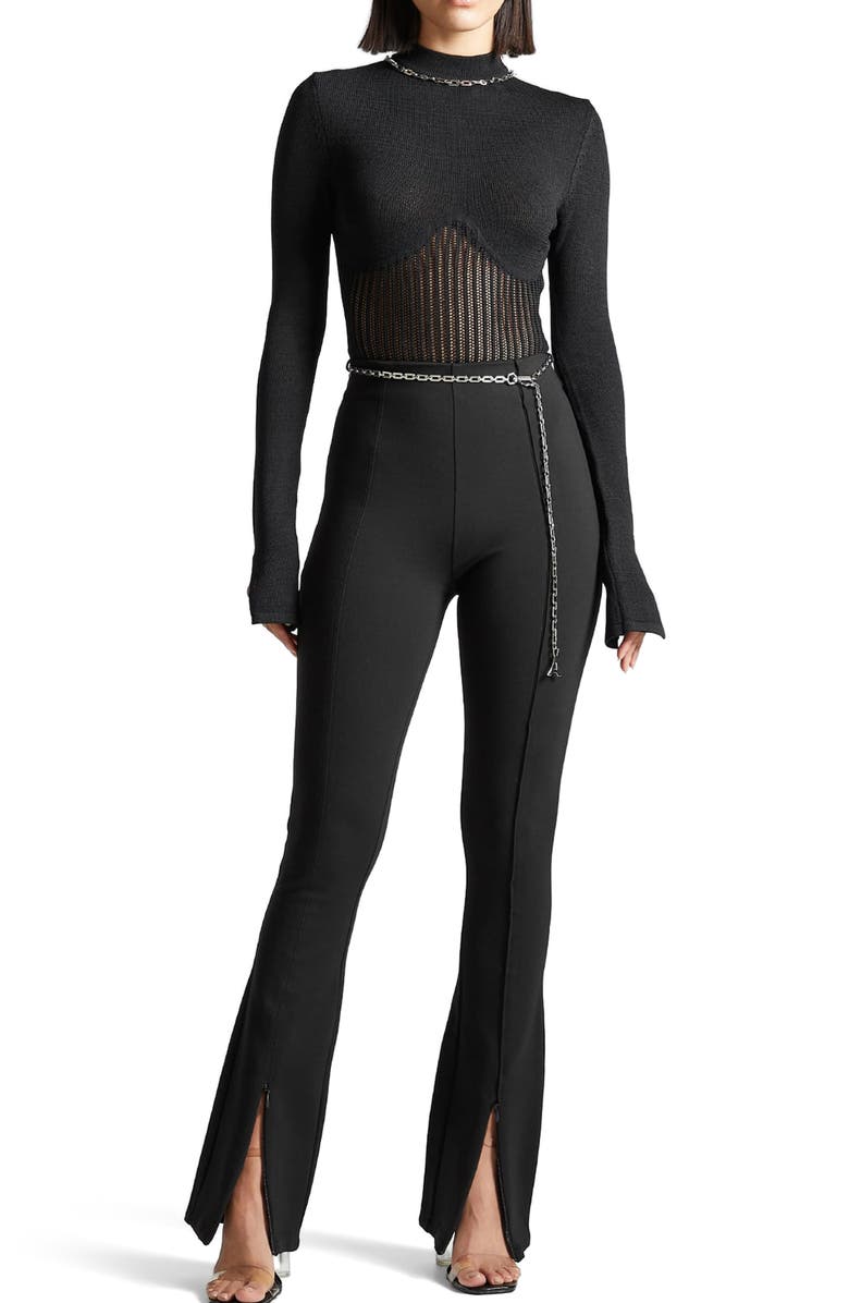 Manière De Voir Contour Knit Bodysuit with Chain, Alternate, color, Black