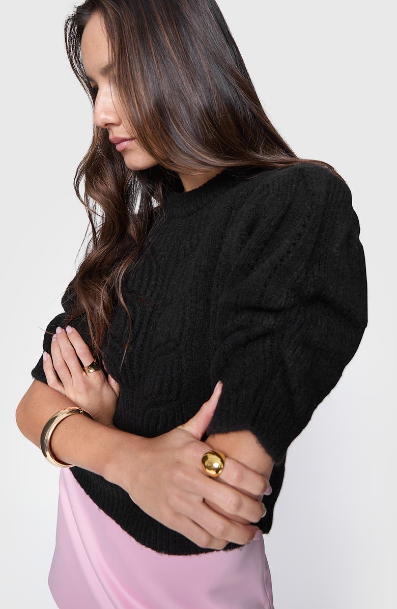 Rebecca Minkoff Campbell Pointelle Puff Sleeve Merino Wool Blend Sweater, Alternate, color,